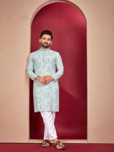 Vêtements ethniques à la mode les plus élégants et les plus tendances Meilleur pyjama Kurta en rayonne lourde avec Lucknowi lourd et impression numérique à vendre - Product Image 6