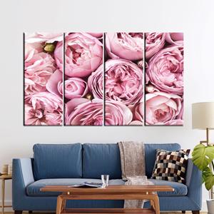 Art mural botanique moderne : design sur toile imprimé de fleurs roses, lot de 4 toiles - Product Image 1