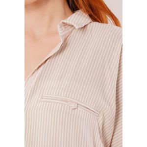 Lustrin Women's Oversize Cream Striped Viscose Shirt with Pocket Detail - Wholesale Loose Fit Blouse for Casual Wear - Product Image 3