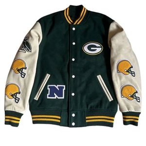 Nouveauté : Vestes universitaires pour femmes avec logo brodé personnalisé, manches en cuir blanc, vente en gros, vestes en laine, style lettreman - Product Image 1