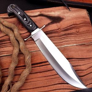 Cuchillo Bowie de Acero de Damasco de Grado Industrial Hecho a Mano, Hoja Fija de Espiga Completa, para Caza y Campamento al Aire Libre, Mango de Madera, Cuero OEM - Product Image 2