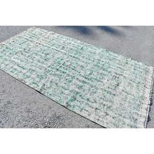 Alfombra turca Vintage moderna, diseño de retazos en verde y blanco, 4,9x9,4 pies, área grande de lana, látex de 10mm para adolescentes, pasillo rectangular - Product Image 2