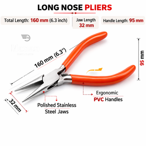 Alicates de Punta Larga de 6.3 Pulgadas (160 mm) de Calidad Premium, Acero Inoxidable, Punta de Precisión, Mangos Ergonómicos de PVC para Joyería, Reparaciones y Manualidades MANAN - Product Image 2
