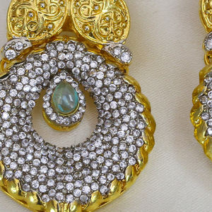 Conjunto de Collar chapado en oro y plata CZ Circón verde claro que incluye pendientes Tikka para bodas Compromisos Precio económico - Product Image 5