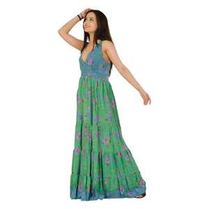 Robe de soirée maxi vintage en coton tissé sans dos avec doublure en dentelle de soie pour femmes pour mariage, fête, occasions formelles - Product Image 3