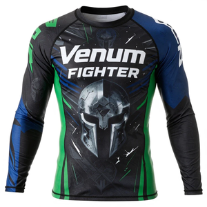 เสื้อแรชการ์ดแขนยาว Venum Fighter สำหรับผู้ชาย พิมพ์ลายแบบ Sublimation แห้งเร็ว สีดำ เขียว น้ำเงิน - Product Image 4