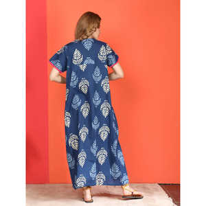 Chemise de nuit décontractée Evolve pour femme en coton, imprimée, manches courtes, col à nœud, longueur maxi, poches latérales, en popeline douce, taille 3XL, pour la maison - Product Image 4