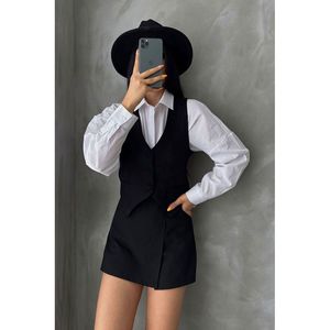 TOPSHOW Women's <b>Black</b> Suede <b>Vest</b>, Elegant Solid Color Sleeveless Outerwear for Casual and Stylish Fashion, Sizes S-XL - Product Image 4