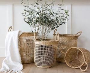 Panier de rangement rond tressé en fibre naturelle panier de rangement en jonc de mer panier porte-plante en paille pour décor maison panier à linge en jacinthe d'eau en rotin - Product Image 6