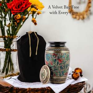 โกศทองเหลืองสำหรับขี้เถ้ามนุษย์ขนาดผู้ใหญ่งานแกะสลักศพโกศใส่ถุงกำมะหยี่ - Product Image 5