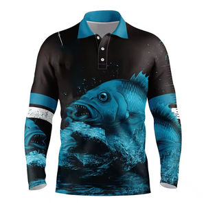 Sublimación Impresión Secado rápido Poliéster Rendimiento Multy color Pesca Jersey Con camisa de pesca - Product Image 1