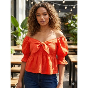 Elegante Top Corto Vintage de Algodón 100% para Mujer, Manga Corta, Estilo Casual para Exteriores, Tejido Transpirable y Ecológico para Verano - Product Image 1