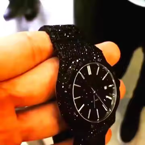 Luxueux entièrement glacé Moissanite diamant montre d'affaires noir cadran analogique en acier inoxydable boîtier en verre fenêtre Sport mode - Product Image 2