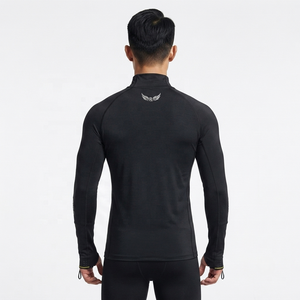 Camiseta de Compresión de Manga Larga con Cuello Alto para Hombre, Negra, Absorbente de Humedad, Transpirable, Ajustada, Deportiva, de Poliéster y Elastano - Product Image 3
