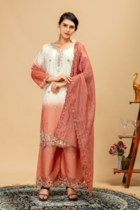 Designer Embroidery Beads Work And Cut Work Padding Star Georgette <b>Top</b> With Plazzo Bottom And Dupatta Fully Stitched Set - Product Image 1