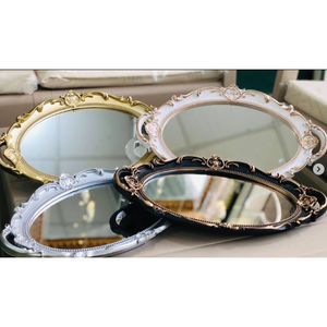 Plateau décoratif rond de conception fabuleuse avec plateau décoratif de pièce maîtresse de base de miroir de poignée par le monde indien en métal - Product Image 4