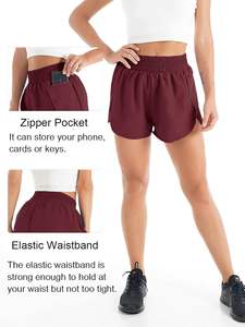 Short de course léger à 2 couches en éponge taille haute à séchage rapide pour femmes Poches d'entraînement et d'entraînement haute performance - Product Image 6