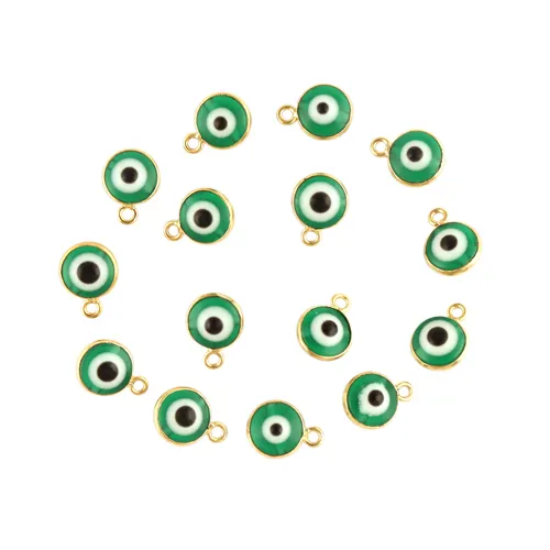 תכשיטים מותאמים אישית מציאת אבן עין זכוכית ירוקה תליון קסמי מחבר מצופה זהב בציפוי כסף בודד חרוט