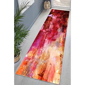 พรมสีเหลืองและชมพูแบบนามธรรม: ดีไซน์ลายปูนปั้นสีสันทันสมัย พรมเนื้อนุ่มแบบไม่ทอ - Product Image 5