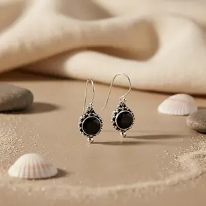 Pendientes Colgantes de Plata de Ley 925 con Ónix Negro, Joyería de Moda para Mujer - Product Image 1