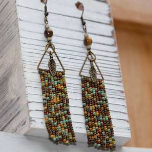 Pendientes de flecos con cuentas hechos a mano, Pendientes chapados en plata de latón, pendientes de estilo suroeste para mujeres y niñas, ropa para fiesta de boda - Product Image 3