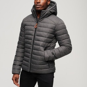 Chaqueta acolchada de invierno informal para hombre, cuello vuelto, cierre de cremallera, detalle de botón, respetuosa con el medio ambiente, impermeable, reversible, lona OEM - Product Image 5