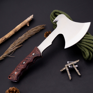2025 Outdoor Pakka Wood Handle Pizza Type Axe Head Camping Tactical Survival Tomahawk Axe Hatchet with <b>Rope</b> <b>Cutter</b> for men - Product Image 3