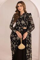 Ağır sahte Georgette kadın tasarımcı Saree takım siyah şık Pleats taklidi nakış el yapımı pakistan Salwar Kameez