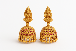 Traditional Matte Gold Plated Mangalsutra Necklace with Temple Design Pendant and Matching Jhumka Earrings <b>for</b> <b>Women</b> Wedding - Product Image 2