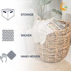 Haute qualité personnalisable naturel cercle jacinthe d'eau tissé à la main conception Portable panier à linge pour la maison cuisine stockage - Product Image 2