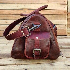 Bolsa de lona de cuero genuino hecha a mano Vintage patrón de caramelo logotipo personalizado Weekender gimnasio equipaje de vacaciones para viajes estilo de moda - Product Image 4