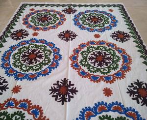 Nueva Cubrecama Suzani de Lino y Algodón Hecha a Mano, Bordada con Diseño Personalizado, Hermosa Manta Bohemia India Multicolor Ecológica - Product Image 2