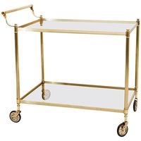 Chariot de service élégant en métal à deux niveaux avec plateaux en verre et accents dorés pour un style intérieur sophistiqué et un service de boissons