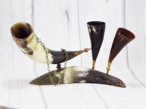 Antique Natural Viking Drinking Horn with Black Iron <b>Stand</b> Drinking Horn for Beer Nature Inspired Gift for Christmas Party - Product Image 2