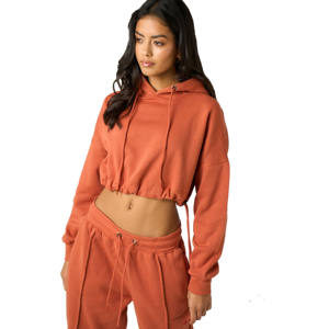 Conjunto Deportivo de 2 Piezas para Mujer, Informal, con Logotipo Personalizado, 100% Algodón, Transpirable, Top Corto, Sudadera con Cremallera y Pantalones Jogger - Product Image 4