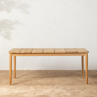 Table de salle à manger extérieure en teck massif Hoffman, finition naturelle, design moderne, style farmhouse, pour restaurant, café, parc, villa, mobilier d'extérieur