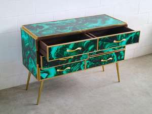 Table d'appoint en pierre de malachite pour chambre à coucher avec accents en laiton - Product Image 4