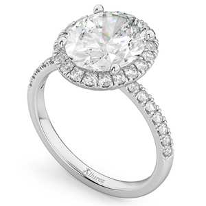 Bague de fiançailles ovale avec halo de diamants de 3,51 carats en or blanc 14 carats - Product Image 3