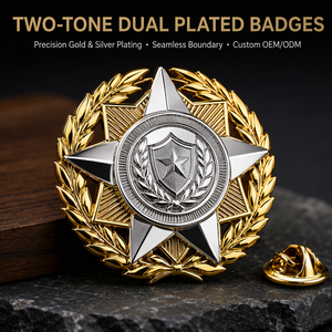 Insignias Metálicas Personalizadas de Doble Tono, Emblemas de Estrella Bicolor, Decoración para Uniformes, Fabricación al por Mayor - Product Image 1