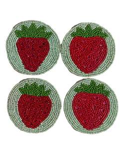 Ensemble de 4 sous-verres tendance et élégants, faits à la main, avec un design floral perlé, couleur orange et rose - Product Image 4