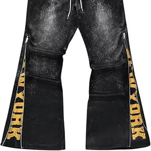 Pantalons cargo vêtements pour hommes Pantalons de survêtement évasés lavés avec fermeture à glissière et cordon de serrage Pantalons de jogging empilés avec poches - Product Image 1