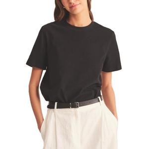 Camiseta informal de algodón con cuello redondo para mujer, Camisetas básicas sencillas de moda de talla grande para mujer, transpirable para verano, Color sólido teñido liso - Product Image 5