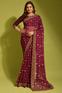 Sari de Fiesta de Chifón Premium con Hermoso Bordado para Mujer de Fabzone India - Product Image 5