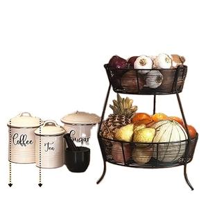 Corbeille à fruits en fer forgé à 2 niveaux : Design en fil en boucle, bord festonné - Product Image 1