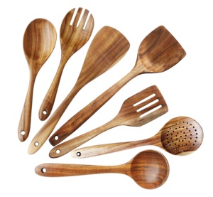 Premium Handmade Wooden Kitchen Utensil <b>Set</b> Including Brown Serving & Cooking Spoons Made in India with <b>Silicone</b> Material - Product Image 3