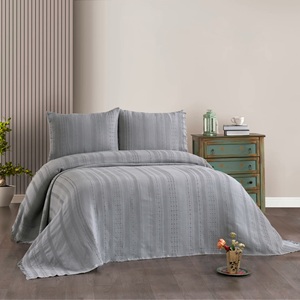 Guzide Arya <b>Grey</b> 3-Piece Customized Classic Luxury Home <b>Bedspread</b> Set 100% Chenille Organic Woven Striped Washable Ant - Product Image 1