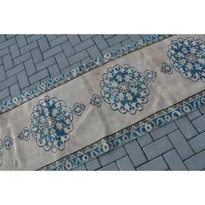 Clásico azul Beige 2, 5x10,4 pies alfombra turca hecha a mano lana bambú seda látex felpa Rectangular Patchwork para pasillo rectángulo - Product Image 5