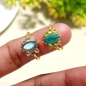 แหวนแต่งงานสีเงินสเตอร์ลิงประดับหินลาบราดอไรต์ธรรมชาติสีฟ้าดูฉูดฉาดมี925สำหรับงานปาร์ตี้ - Product Image 1