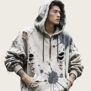 2025 coton à capuche personnalisé Boxy surdimensionné en détresse Vintage effet lavé automne impression bouffée 3D tissu à capuche pour hommes - Product Image 6