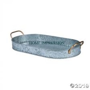 Grand plateau de service en métal galvanisé patiné adapté à la présentation de pièce maîtresse rustique ou à l'organisation d'un comptoir de cuisine sans danger pour les aliments - Product Image 4